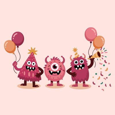 Three quirky monster friends with distinct personalities