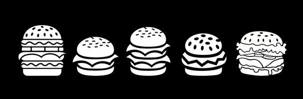 Variety of Burger Icons and Illustrations on black color vector