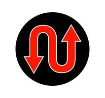 Curvy Up and Down Red Arrows Inside Black Circle Directional Symbol vector