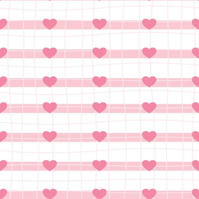 seamless pattern with horizontal stripes and pink hearts. Geometric striped repeating gingham texture.