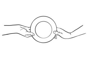 Human Hands Passing a Plate to Each Other. Cooking Line Illustration vector