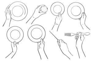 Cooking Chef Hands Gestures Line Illustration Set vector