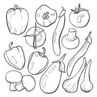 Vegetables Line Icon Set. Illustration in Black Outline Isolated on White Background vector