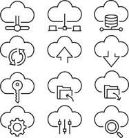 Thin line icon set of cloud storage computing web service database data transfer server security. Pixel perfect icons, editable stroke. vector