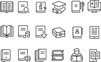 Thin line icon set of book education literature reading knowledge study learning library. Pixel perfect icons, editable stroke. vector