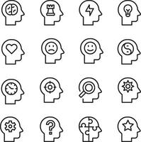 Thin line icon set of mind thought idea intelligence brain thinking emotion mental health creativity. Pixel perfect icons, editable stroke. vector