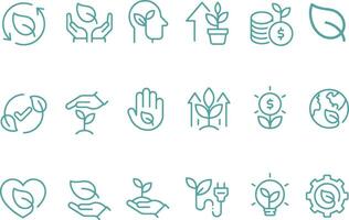 Thin line icon set of plants. Symbol collection of plant leaf recycling seedling green energy planet earth ecology environment. Pixel perfect icons editable stroke. vector