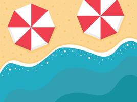 Beach umbrellas and ocean waves vector