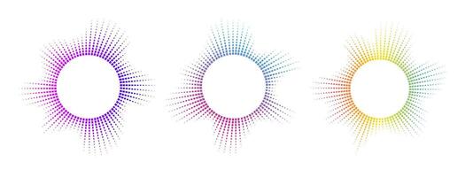 A set of multicolor equalizers made of burst beams . Radial sound, neon sound waves. Music symbol, circular sound waves, digital communication. radial spectrum. vector