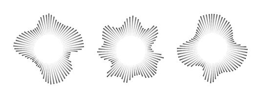 A set of burst ray equalizers . Radial sound, frequency sound waves . Pulsing music design element, voice graphic signal, circular sound waves . radial spectrum. vector