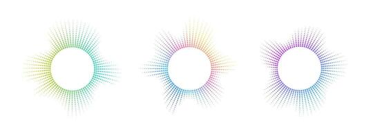A set of rainbow equalizers made of bursting beams . Radial sound, frequency sound multicolor neon waves. Musical symbol, circular sound waves. radial spectrum. vector