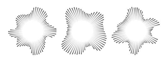 A set of circular multicolor burst ray equalizers . Radial sound, frequency sound neon waves . Pulsing music design element, voice graphic signal, circular sound waves . radial spectrum. vector