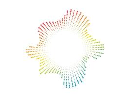 Circular audio color wave pattern with dots radiating outward. The design represents sound neon waves and music visualization in a minimalist style. vector