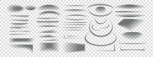 Set of shadows. Realistic black shadow effect from paper or packing box. round, oval, square, rectangular shadows, stripes. vector