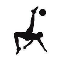 Silhouette of a soccer player performing a bicycle kick, dynamic action shot against a white background, showcasing athleticism and skill. vector