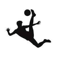 Silhouette of a soccer player performing a bicycle kick, dynamic action shot against a white background, showcasing athleticism and skill in a powerful pose. vector