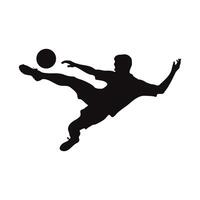 Dynamic silhouette of a soccer player executing a powerful bicycle kick, showcasing athleticism and skill against a white background. vector