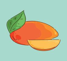 Enjoy a Delicious Ripe Mango Accompanied by a Slice and Leaf on a Soft Background vector