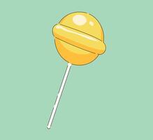 A Bright Yellow Lollipop Set Against a Playful Mint Green Background That Captivates vector
