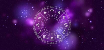 Circle with Zodiac Signs on Colorful Starry Space Background vector
