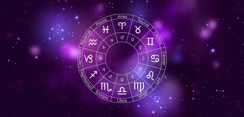 Circle with Zodiac Signs on Colorful Starry Space Background