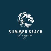 summer vacation with minimalist beach summer logo concept with palm tree and ocean illustration template vector