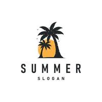summer vacation with minimalist beach summer logo with palm tree and ocean logo concept illustration symbol template vector