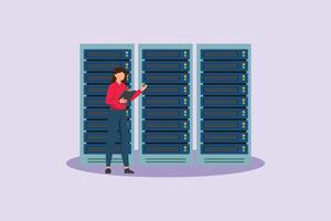 Woman checking data center. Data Center Concept. Colored flat illustration isolated vector