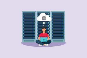 Data center technician. Data Center Concept. Colored flat illustration isolated vector
