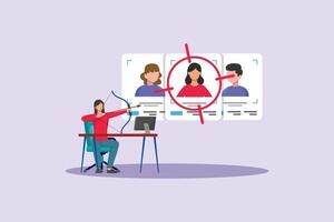 Person aiming at digital profiles vector