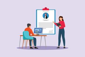 Job interview illustration with candidates and resumes vector