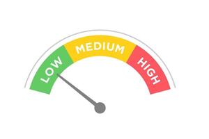 Risk meter. Speedometer with low medium high, risk concept vector