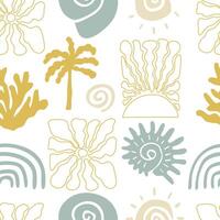 summer seamless pattern with shell,sun,coconut tree,shell vector