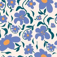 blue wavy groovy flower seamless pattern in naive style vector