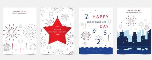 4th of July Independence Day background with firework and city for a4 vertical design vector