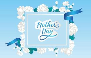 mother day card with Jasmine flower square frame and ribbon vector