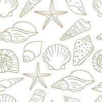 line summer seamless pattern with shell on white background vector