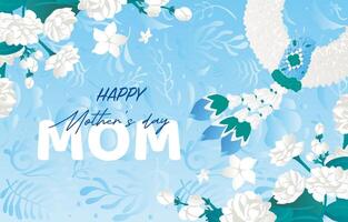 Happy mother day card with jasmine and garland border for horizontal design vector
