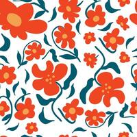 red wavy groovy flower seamless pattern vector