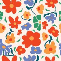 red wavy groovy flower seamless pattern in naive style vector