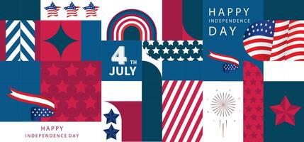 Geometric 4th of July Independence Day background with rainbow for A4 horizontal design vector