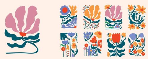 color wavy groovy flower element object in naive style vector