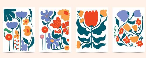 wavy groovy flower wild background in naive style for A4 vertical design vector
