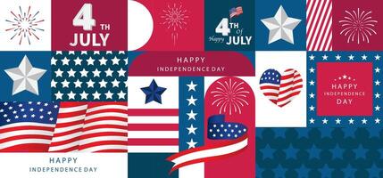 Geometric 4th of July Independence Day background with heart for A4 horizontal design vector