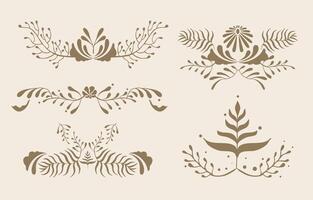 Retro flower and leaves wild border element object in wavy line style vector
