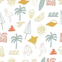 summer seamless pattern with stingray,shell,sun,coconut tree vector