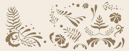 brown Retro flower and leaves border element object in wavy line style vector