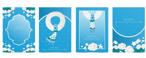 Set of mother day card with Jasmine flower and luxury frame for A4 vertical design vector