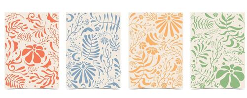 Retro flower frame background in wavy line style for vertical A4 design vector