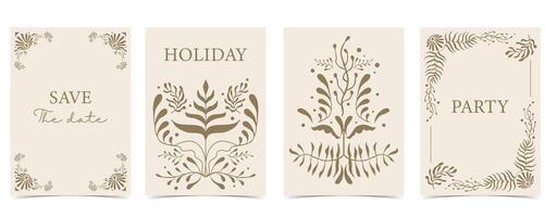 Retro flower and leaves frame background in wavy line style for vertical vector
